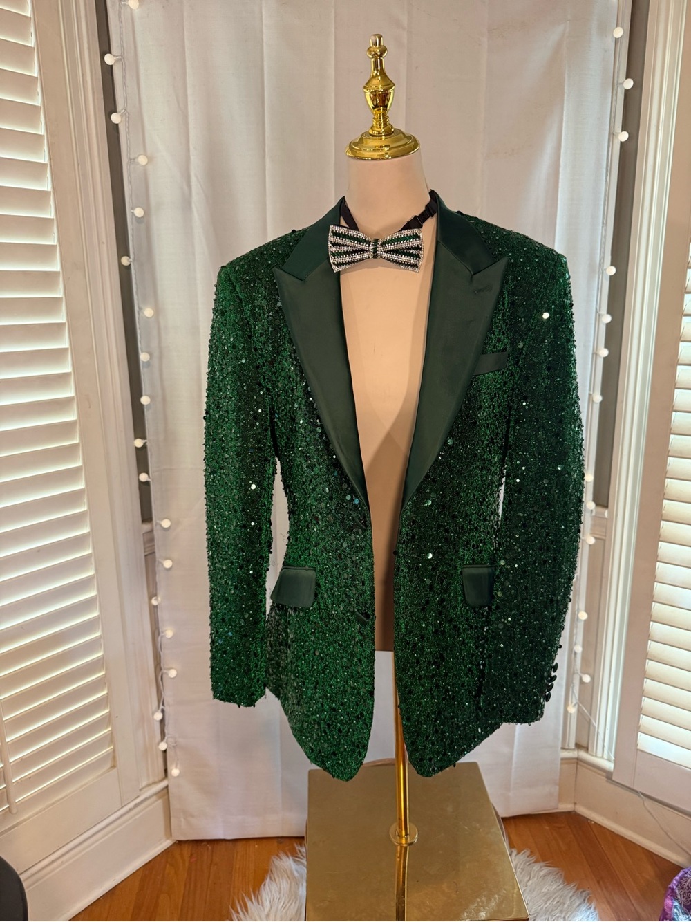 Barabas Elite Green Sequin Slim Fit Blazer Jacket Tuxedo Style M